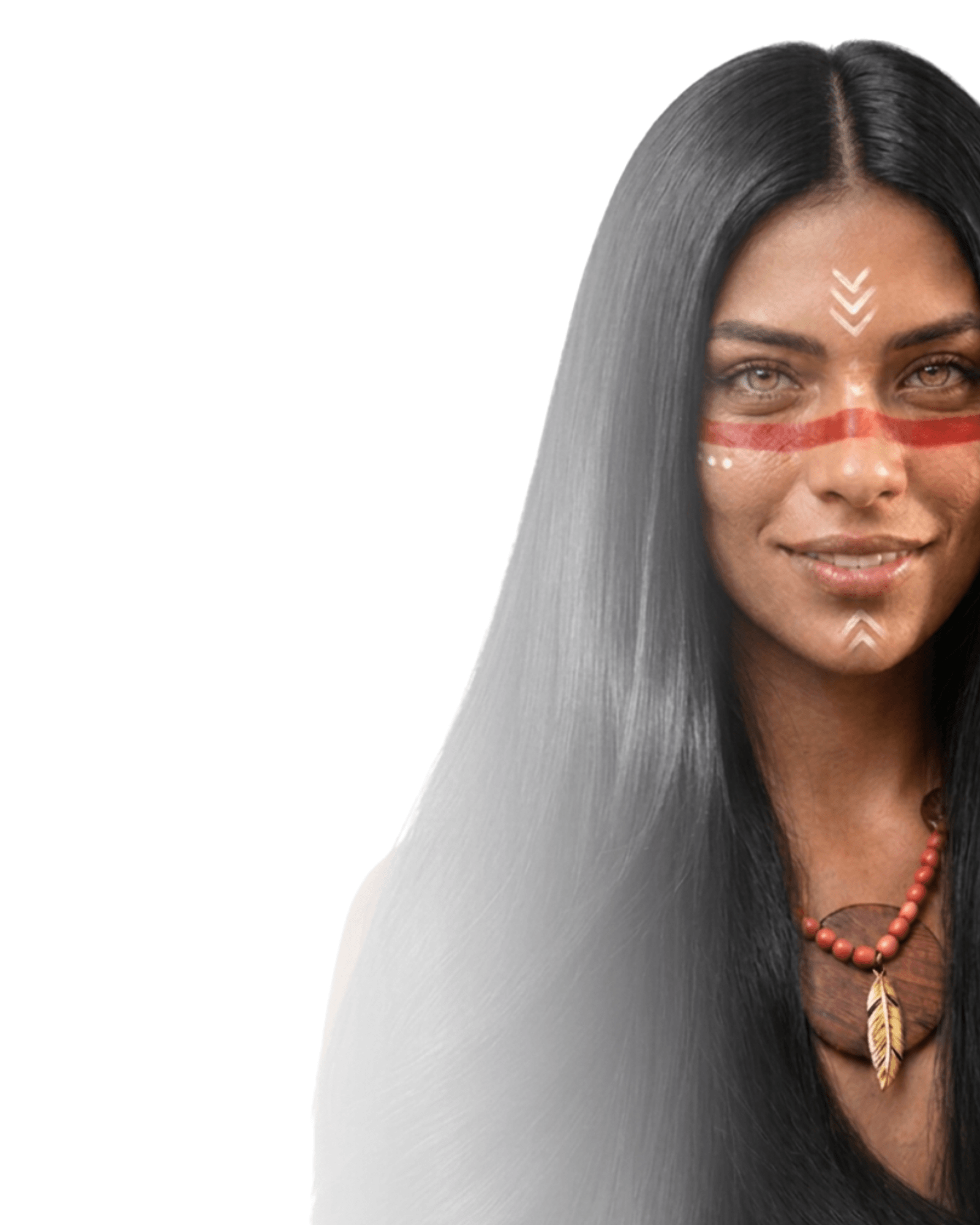 Modelo Indiazinha com pintura facial indígena e cabelo liso